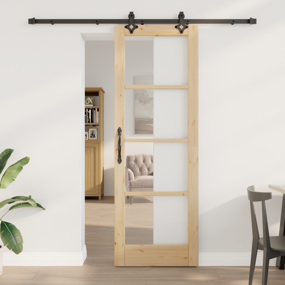 vidaXL Skjutdörr med Utrustningsset "ORKDAL" Massivt Trä & Glas, vidaXL Inredningsdörr med Glas "ORKDAL" 73.5x211x4 cm Massivt...