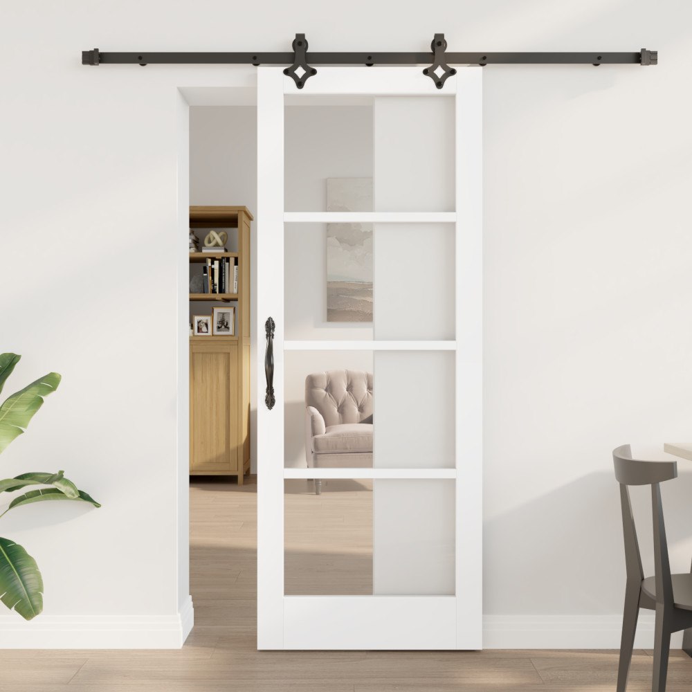 vidaXL Skjutdörr med Beslagssätt 'ORKDAL'Vit Massivt Trä & Glas, vidaXL Inredningsdörr med Glas 'ORKDAL'Vit 78x202x4 cm