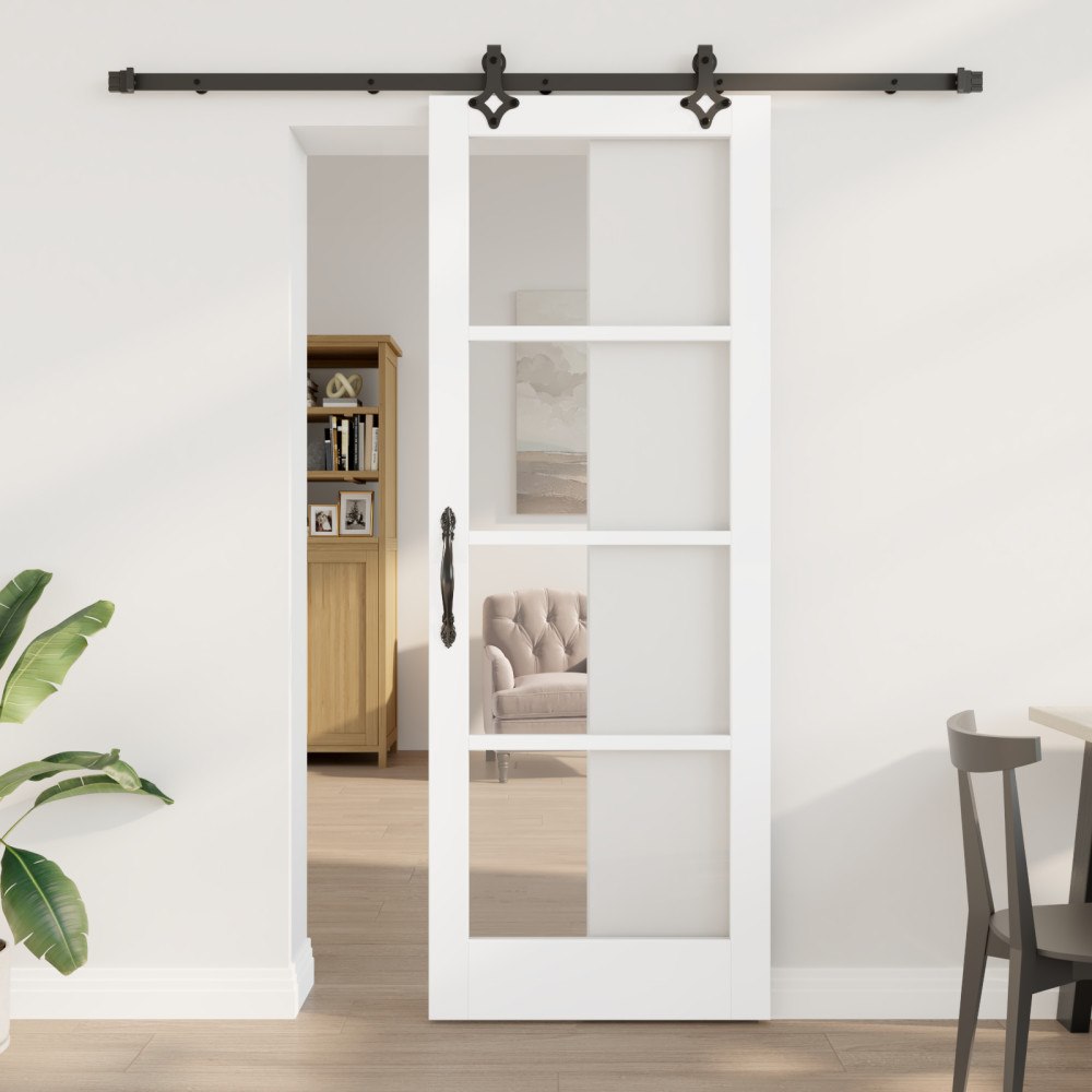 vidaXL skjutdörr med hårdvaruset 'ORKDAL'Vit massiv trä och glas, vidaXL inredningsdörr med glas 'ORKDAL'Vit 78x211x4 cm