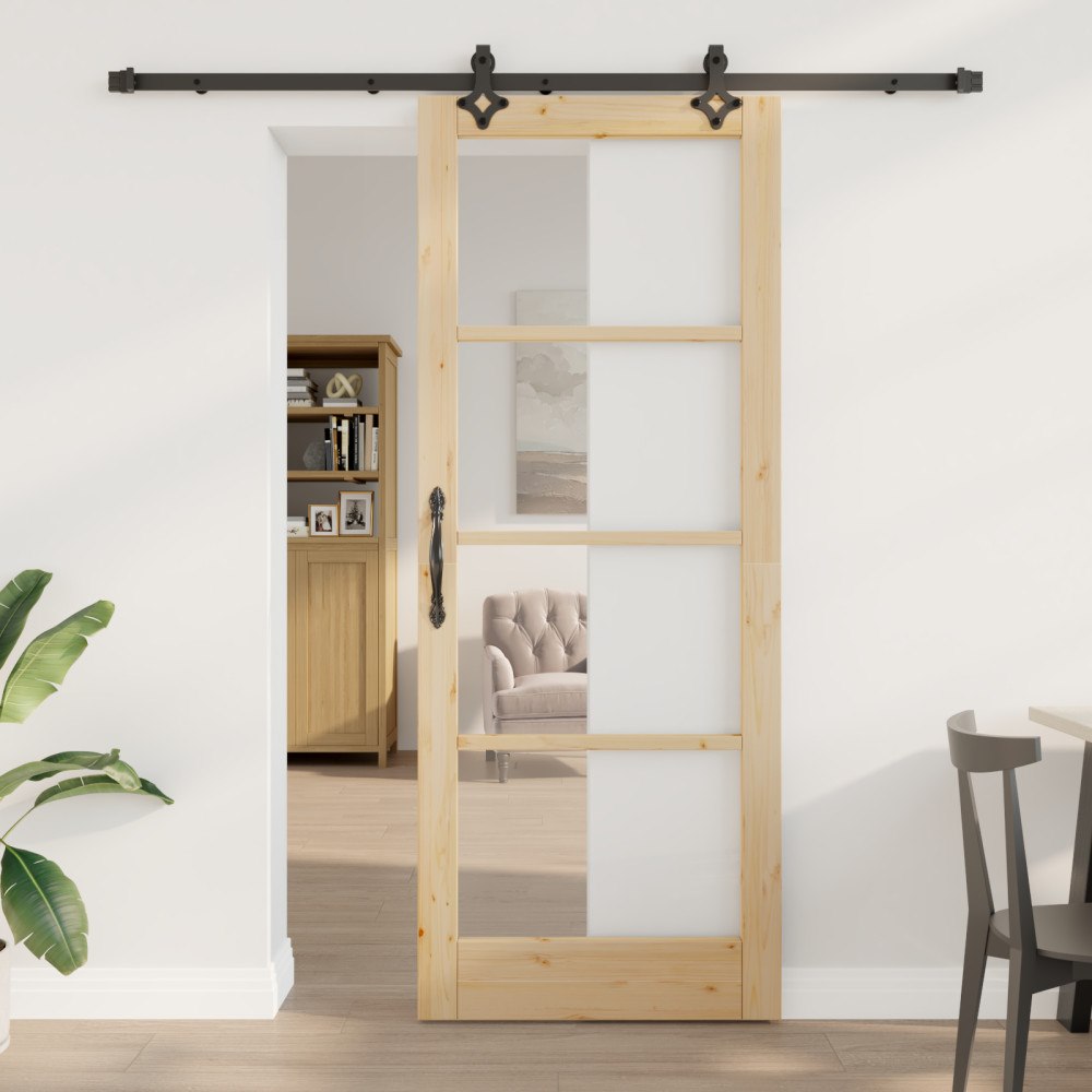 vidaXL Skjutdörr med Utrustningsset "ORKDAL" Massivt Trä och Glas, vidaXL Inredningsdörr med Glas "ORKDAL" 83x211x4 cm Massivt...