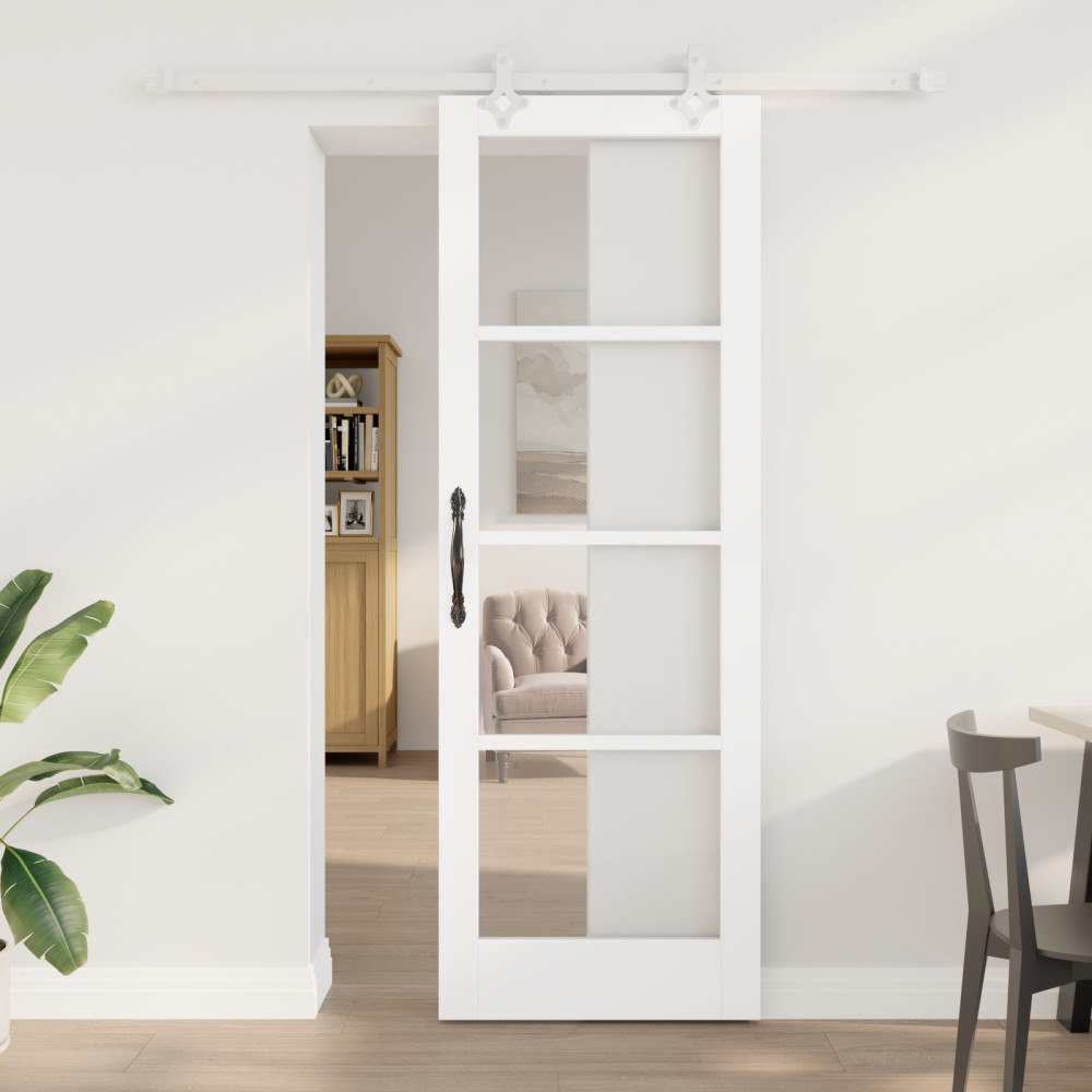 vidaXL Skjutdörr med Hårdvarusats Vit 73.5x211 cm Massivt Trä Furu, vidaXL Inomhusdörr med Glas 'ORKDAL'Vit 73.5x211x4 cm