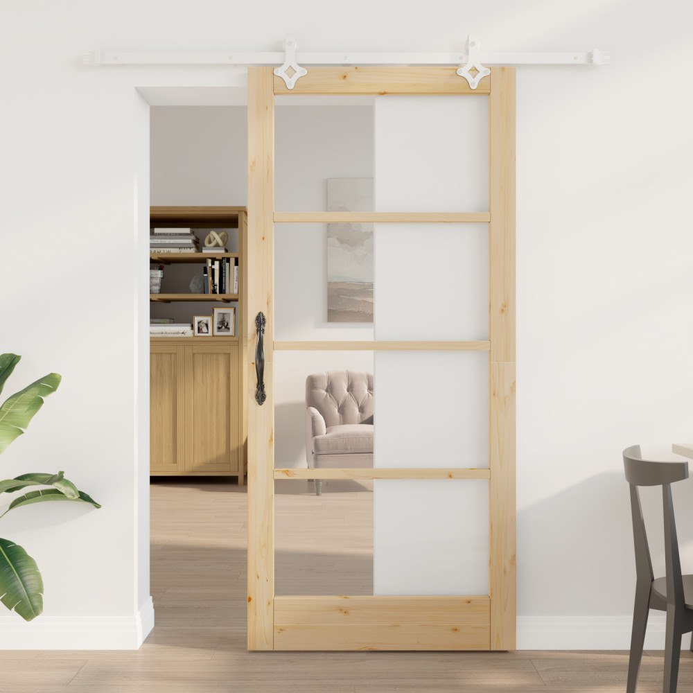 vidaXL skjutdörr med hårdvaruset 93x202 cm massivt tallträ, vidaXL inredningsdörr med glas 'ORKDAL'93x202x4 cm massivt tallträ