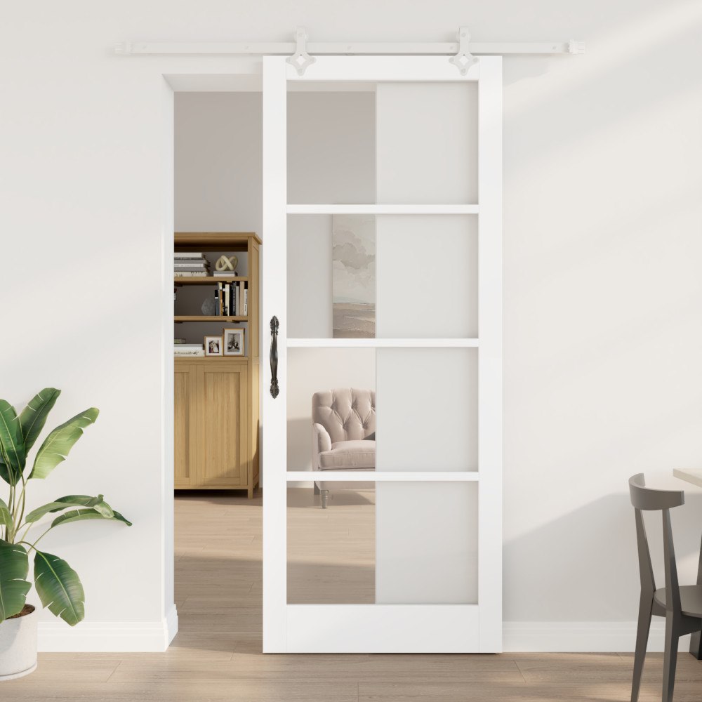 vidaXL Skjutdörr med hårdvarusats Vit 93x232 cm Massiv träfuru, vidaXL Inredningsdörr med glas "ORKDAL" Vit 93x232x4 cm