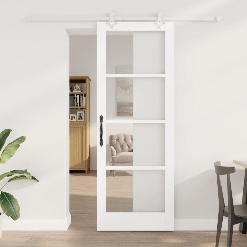 vidaXL Skjutdörr med beslagsset Vit 78x211 cm Massivt Trä Furu, vidaXL Inredningsdörr med Glas "ORKDAL" Vit 78x211x4 cm
