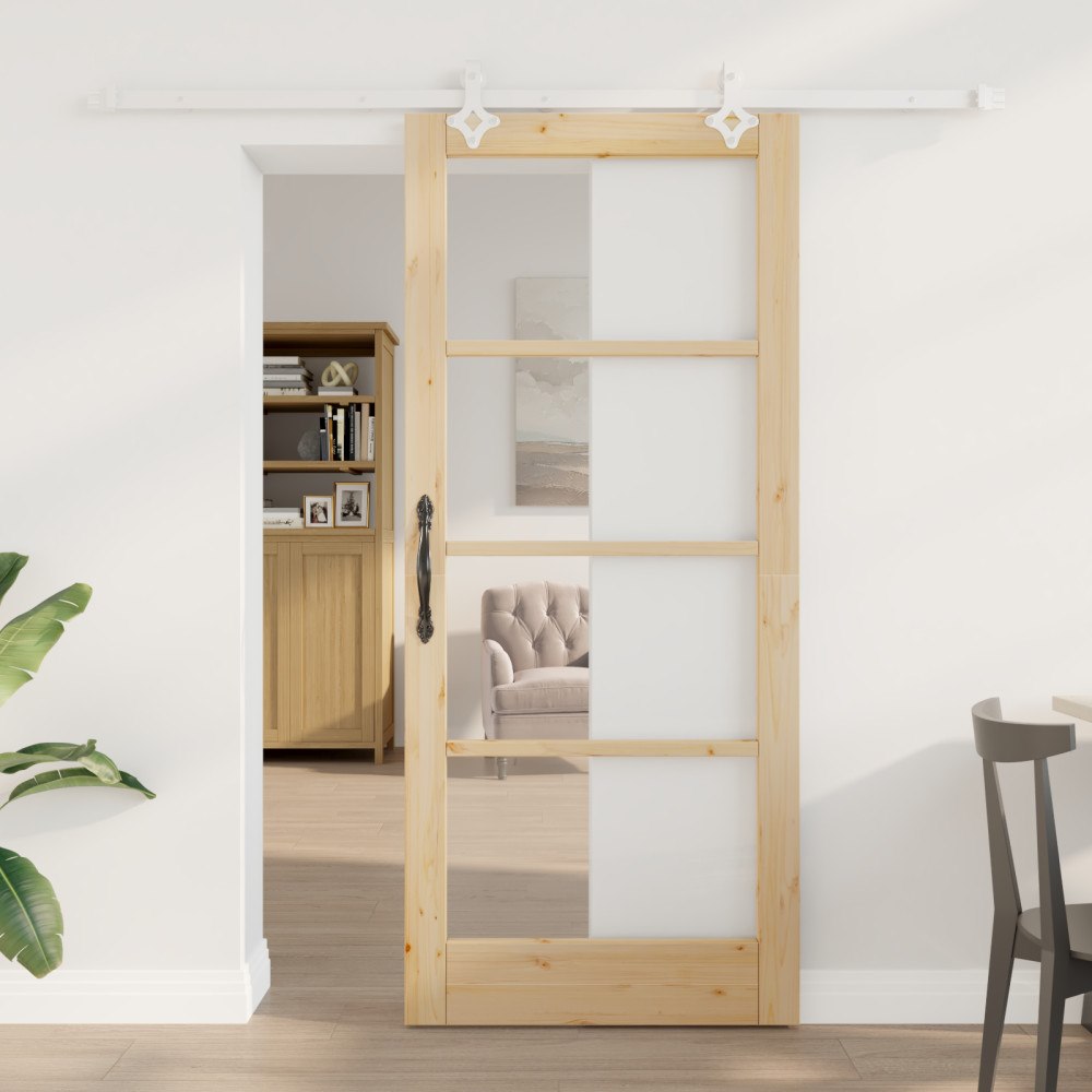 vidaXL Skjutdörr med Tillbehörsset 86x198.5 cm Massivt Trä Furu, vidaXL Inredningsdörr med Glas "ORKDAL" 86x198.5x4 cm Massivt...