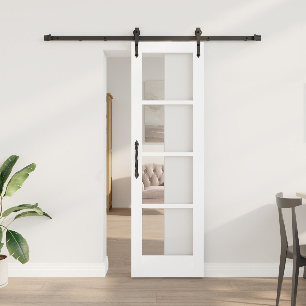 vidaXL Skjutdörr med Tillbehörsset Vit 61x198.5 cm Massivt Furuträ, vidaXL Inredningsdörr med Glas "ORKDAL" Vit 61x198.5x4 cm