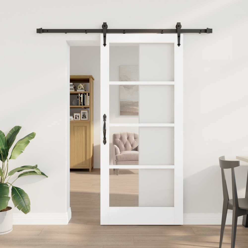 vidaXL Skjutdörr med Tillbehör Set Vit 78x202 cm Solid Trä Gran, vidaXL Inredningsdörr med Glas 'ORKDAL'Vit 78x202x4 cm