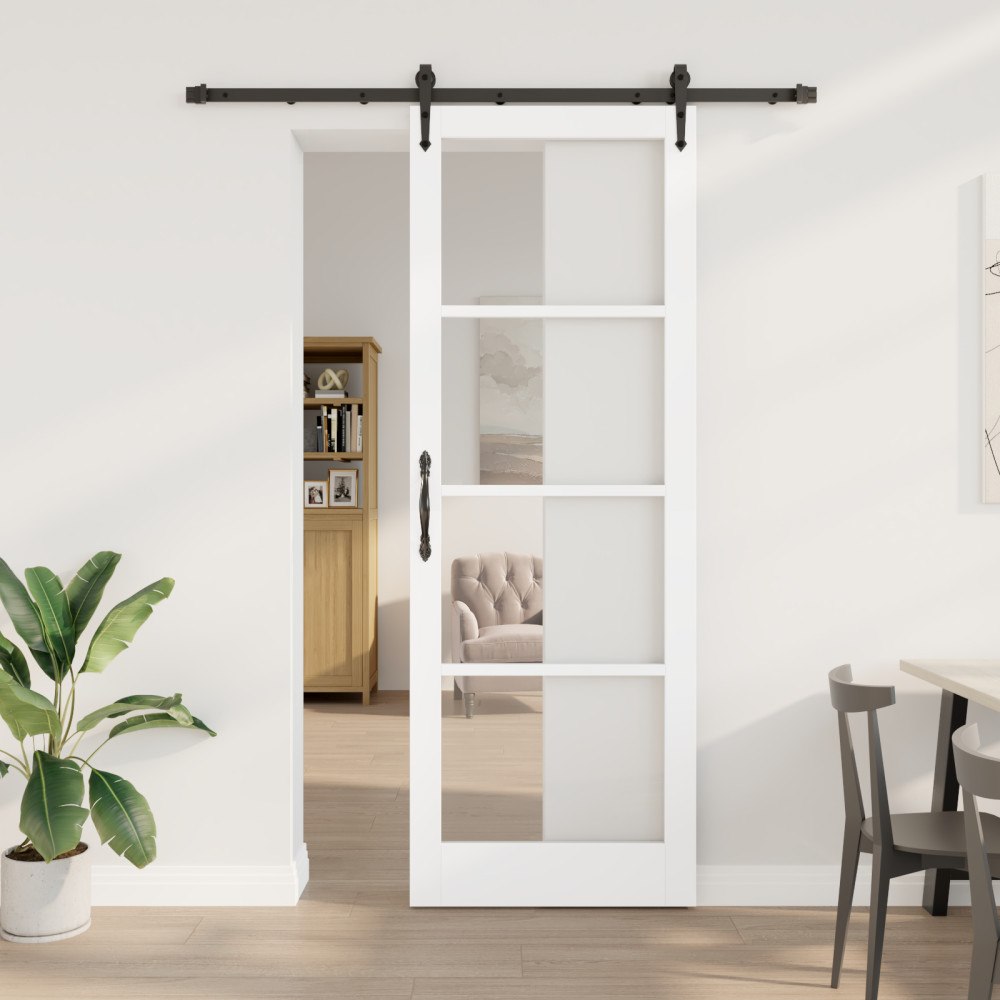 vidaXL Skjutdörr med hårdvarusats Vit 83x232 cm Massivt trä Fur, vidaXL Inredningsdörr med glas 'ORKDAL'Vit 83x232x4 cm