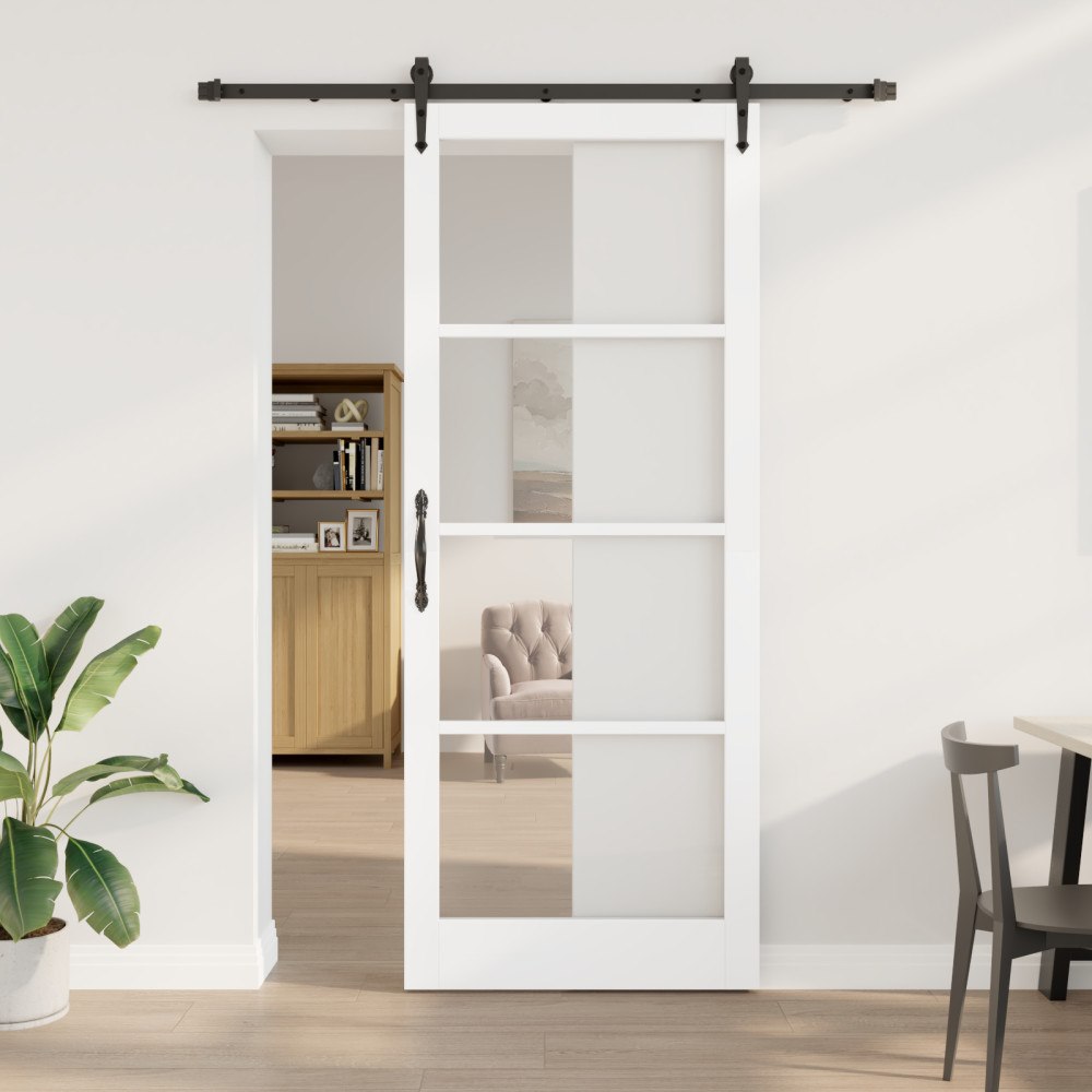 vidaXL Skjutdörr med hårdvaruset Vit 93x232 cm Massivt trä Furu, vidaXL Inredningsdörr med glas 'ORKDAL'Vit 93x232x4 cm