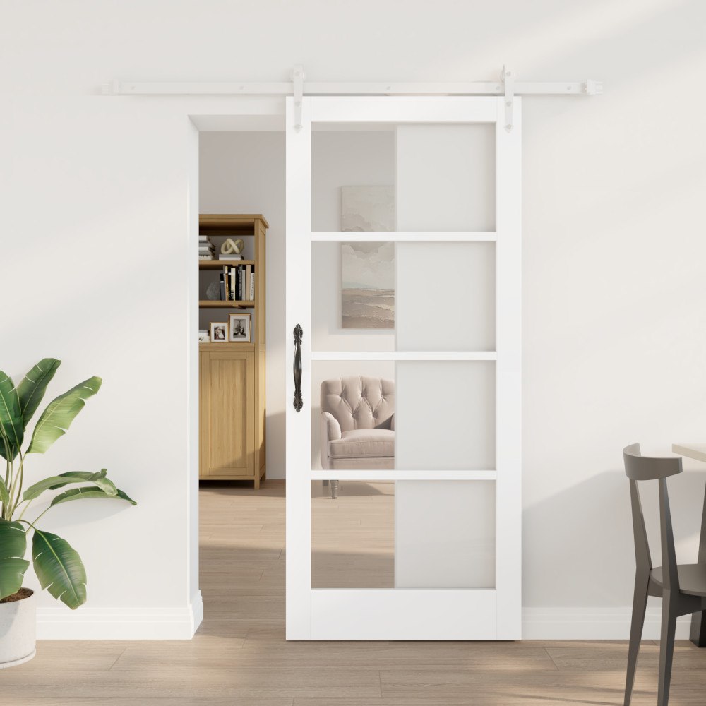 vidaXL Skjutdörr med hårdvaruset Vit 78x202 cm Solitt Trä Furu, vidaXL Inre dörr med Glas 'ORKDAL'Vit 78x202x4 cm