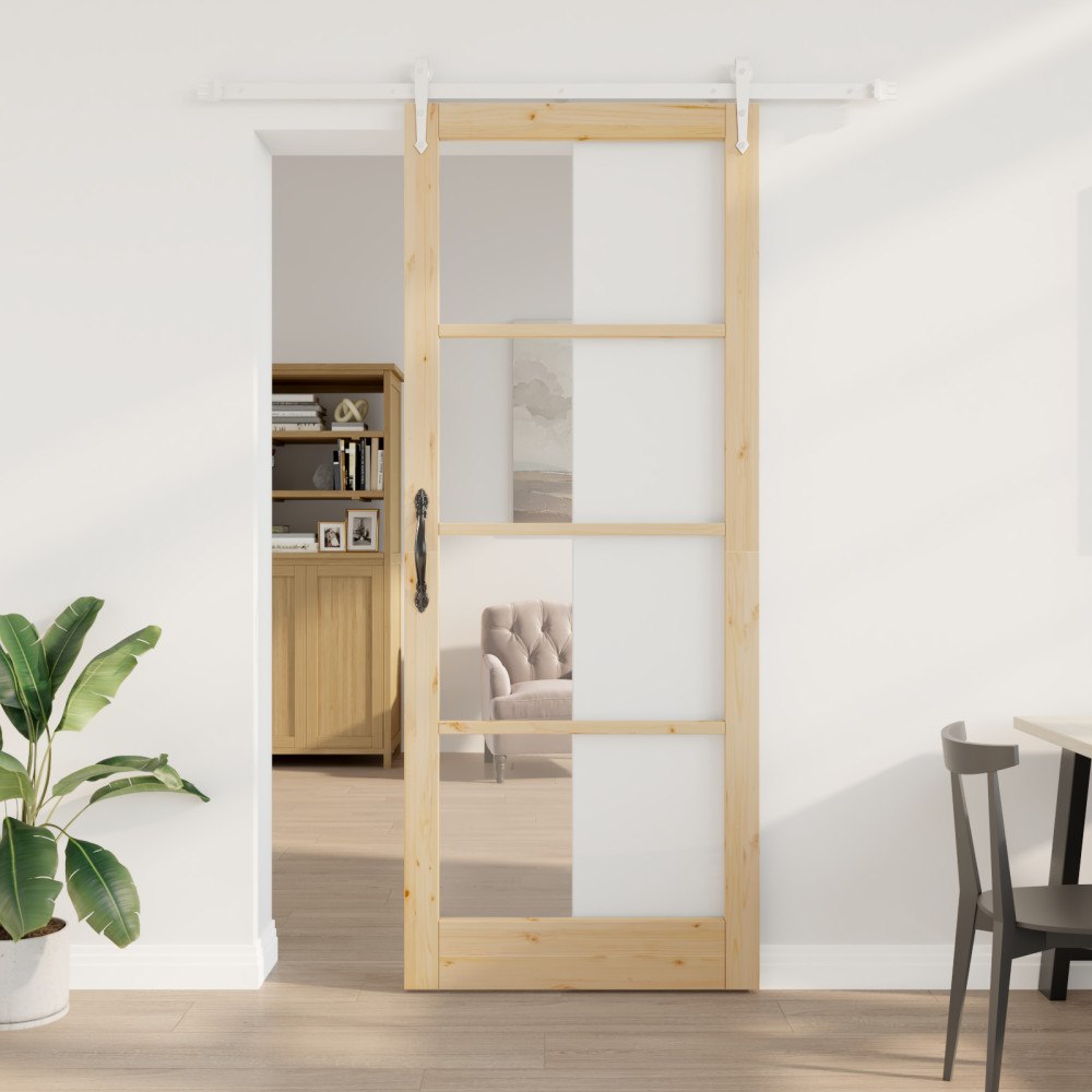 vidaXL Skjutdörr med Hårdvaruset 93x232 cm Massivt Trä Furu