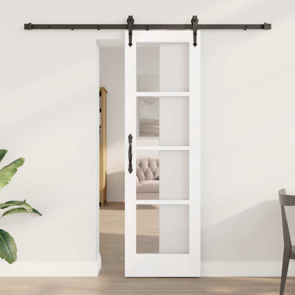 vidaXL Skjutdörr med Hårdvaruset Vit 61x198.5 cm Massiv Trä Furu, vidaXL Inredningsdörr med Glas 'ORKDAL'Vit 61x198.5x4 cm