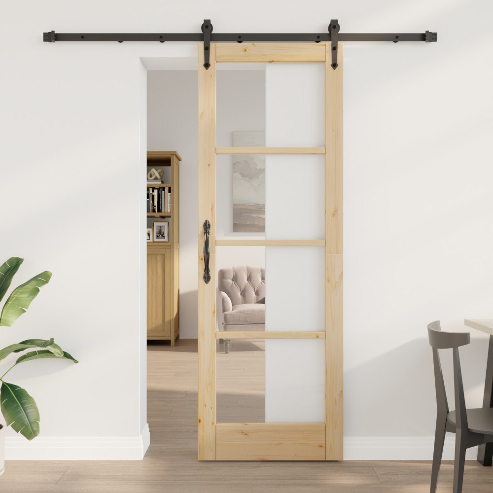 vidaXL Skjutdörr med hårdvarusats 73.5x211 cm Solidt Tall, vidaXL Inredningsdörr med glas 'ORKDAL'73.5x211x4 cm Solidt Tall