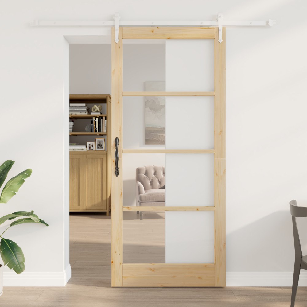 vidaXL Skjutdörr med beslag Set 93x211 cm Massiv trädfur, vidaXL Inredningsdörr med glas 'ORKDAL'93x211x4 cm Massiv trädfur