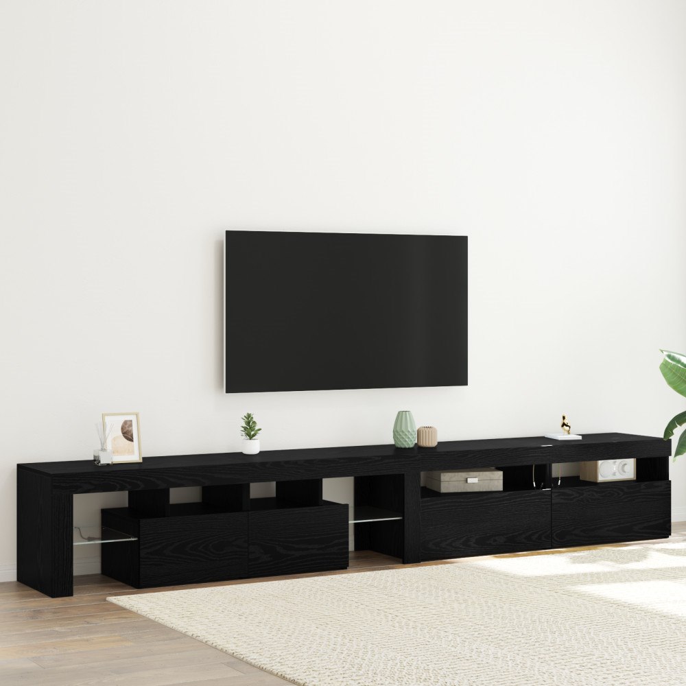 vidaXL TV-bänkar 3 stycken med LED-lampor Svart ek Konstruerat trä