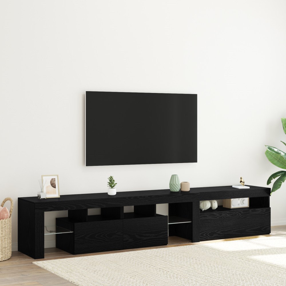 vidaXL TV Skåp 2 delar med LED Belysning Svart Ek Konstruerat Trä