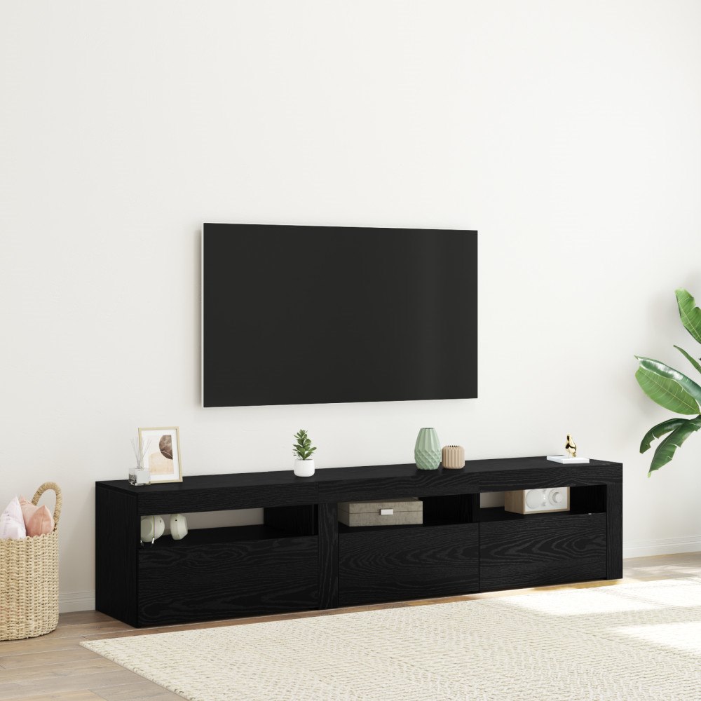 vidaXL TV-bänkar 2 st med LED-lampor Svart ek Konstruerat trä