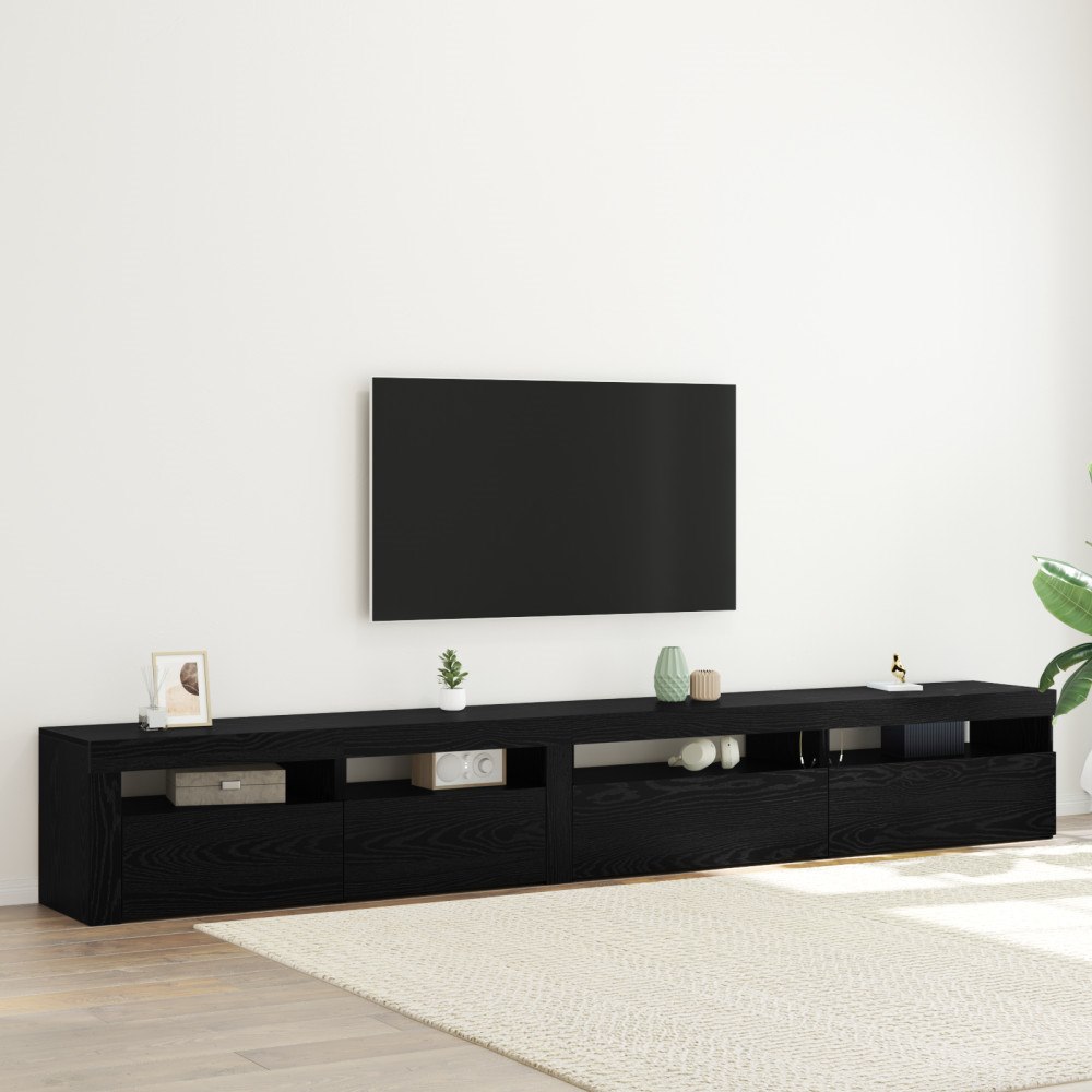 vidaXL 3-delars TV-skåpsset med LED-lampor Svart ek Konstruerat trä