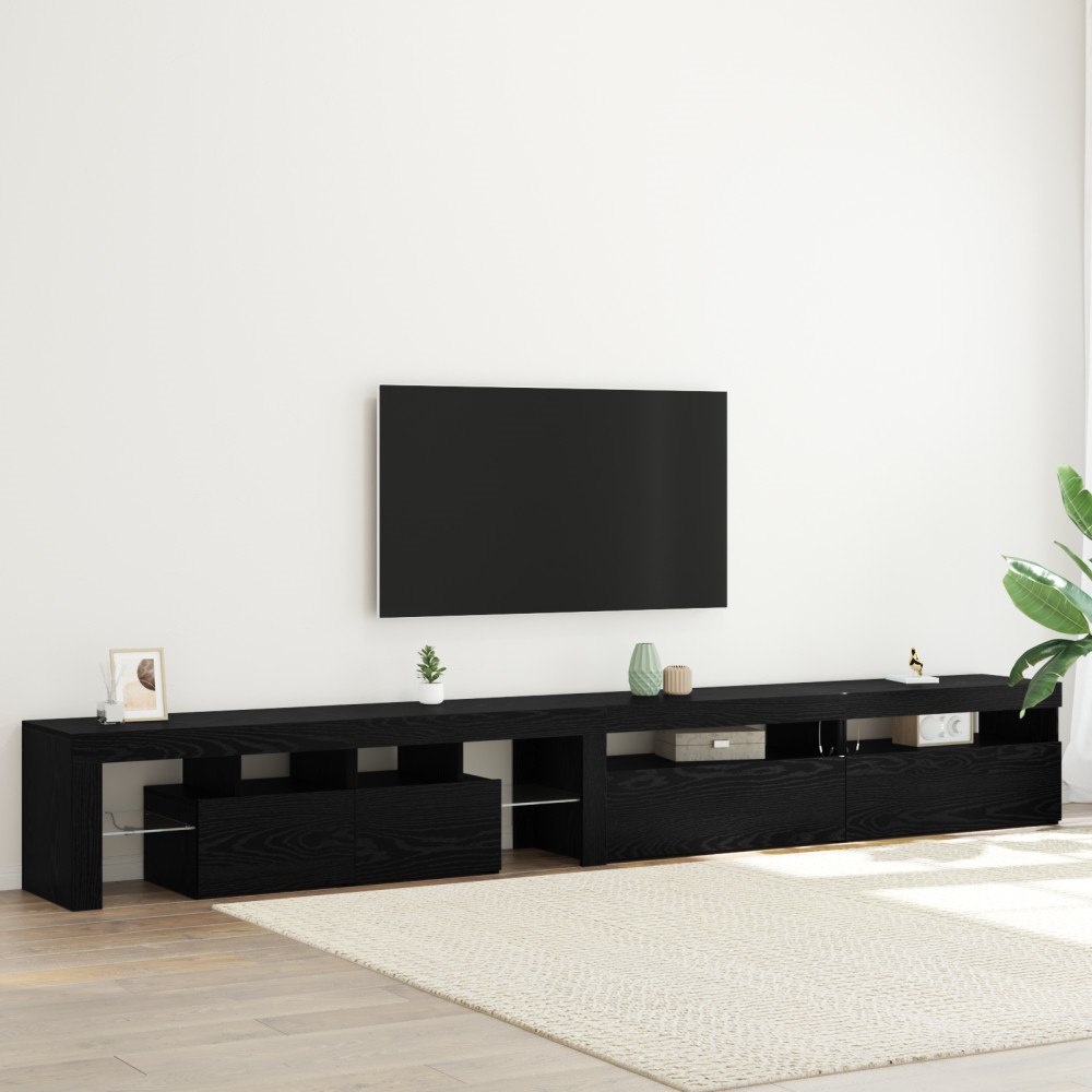 vidaXL TV-bänkar 3 delar med LED-lampor Svart ek Konstruerat trä