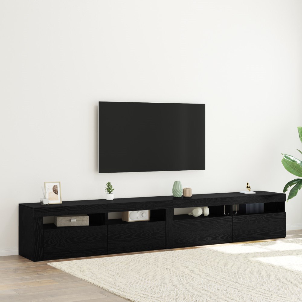vidaXL 3-delat TV-bordset med LED-lampor Svart ek Ingenjörsträ