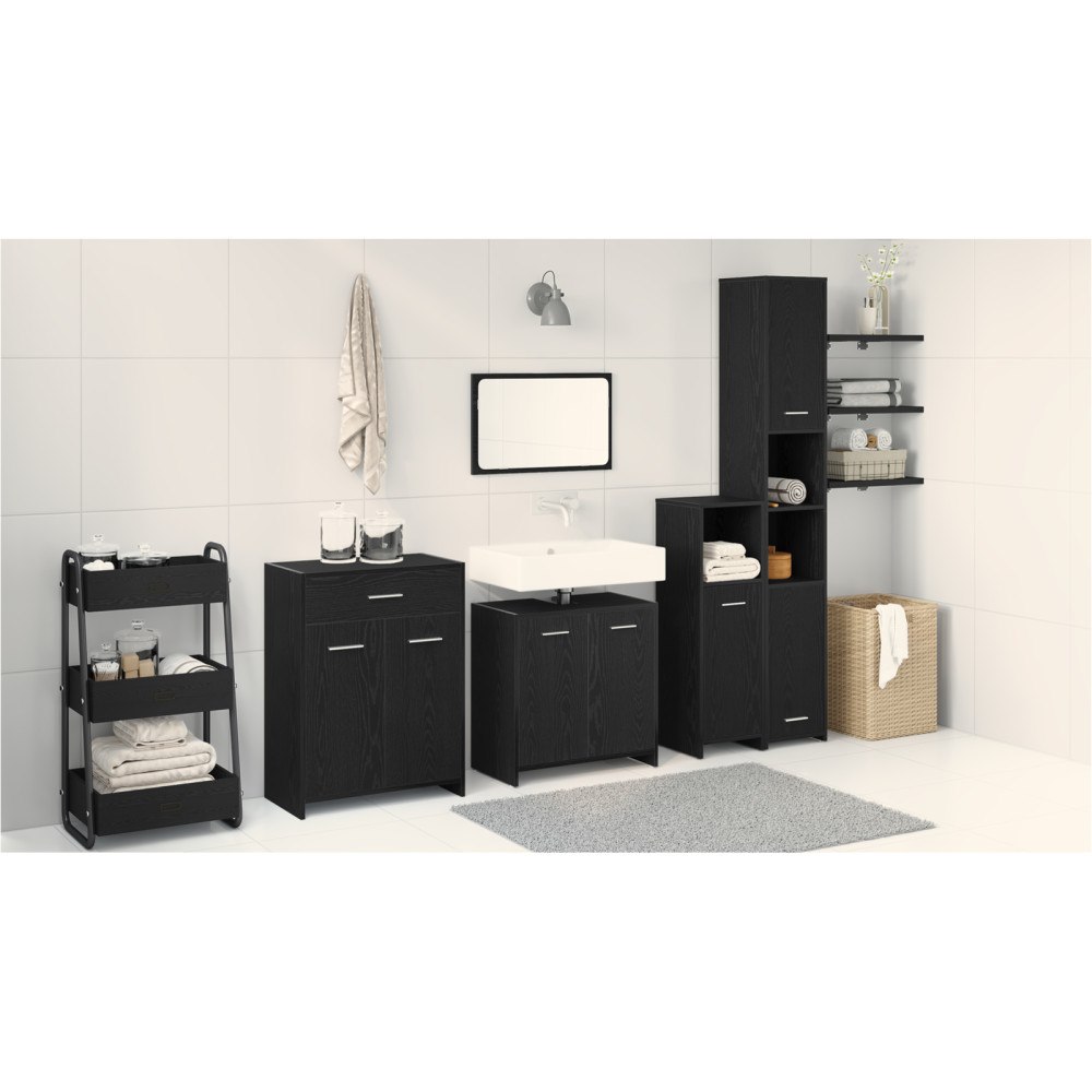 vidaXL 4-delat Badrums Möbelset Svart Ek Konstruerat Trä, vidaXL Svart Ek Badrumsskåp 60x33x80 cm Tillverkat av Konstruerat Trä