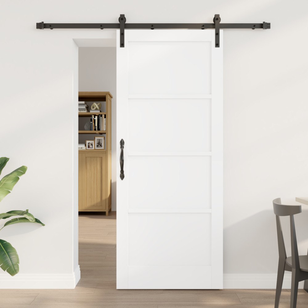 vidaXL Skjutdörr med tillbehör Vit 83x202 cm Solid Furu, vidaXL Inredningsdörr 'ORKDAL'Vit 83x202x4 cm Solid Furu