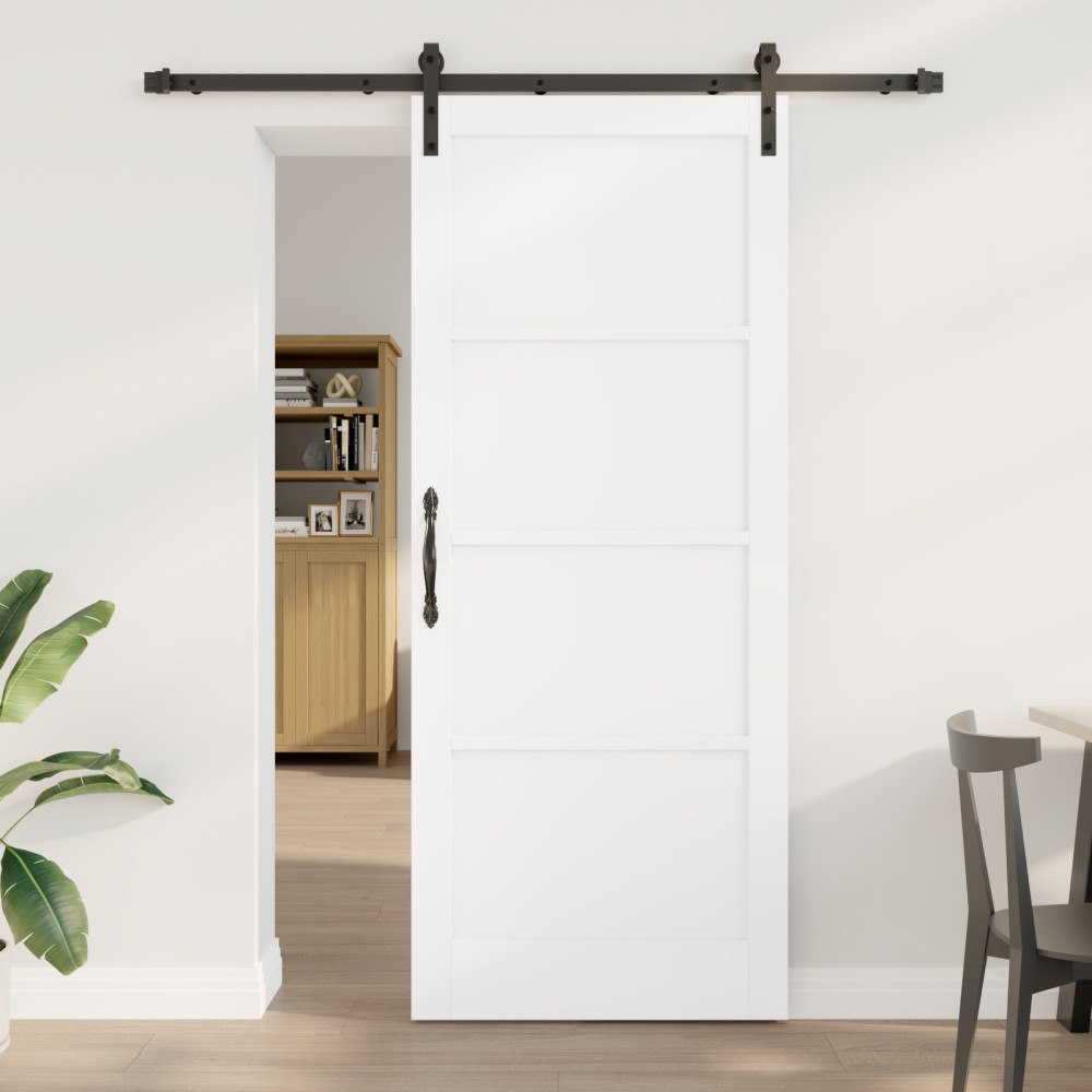 vidaXL Skjutdörr med Tillbehör Vit 86x211 cm Massivt Trä Furu, vidaXL Inredningsdörr 'ORKDAL'Vit 86x211x4 cm Massivt Trä Furu
