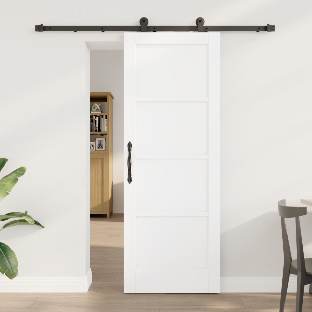 vidaXL skjutdörr med hårdvarusats vit 73,5x198,5 cm solid träfuru, vidaXL inredningsdörr 'ORKDAL'vit 73,5x198,5x4 cm solid träf...