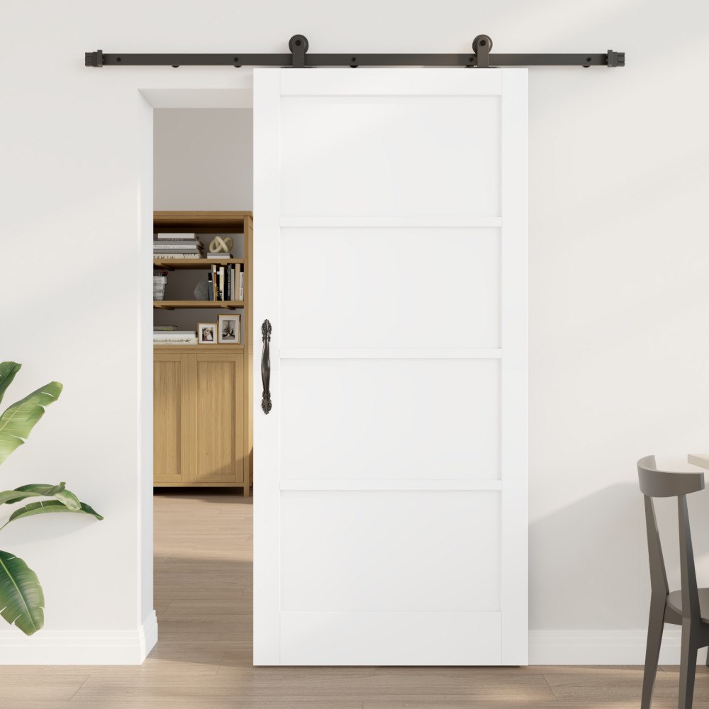vidaXL Skjutdörr med Tillbehör Set Vit 93x202 cm Massivt Trä, vidaXL Inredningsdörr “ORKDAL” Vit 93x202x4 cm Massivt Trä