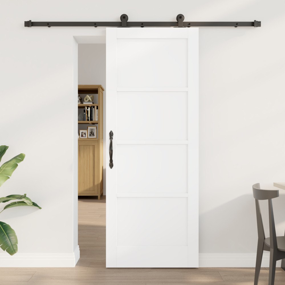 vidaXL Skjutdörr med Hårdvarusats Vit 78x202 cm Massivt trä Furu, vidaXL Inredningsdörr 'ORKDAL'Vit 78x202x4 cm Massivt trä Fur...