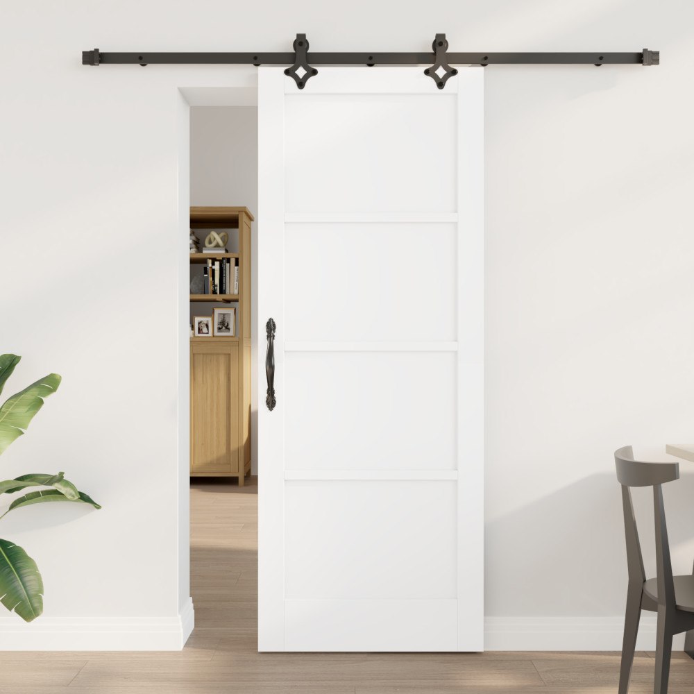 vidaXL Skjutdörr med Beslagset Vit 78x202 cm Massivt Trä Furu, vidaXL Inredningsdörr 'ORKDAL'Vit 78x202x4 cm Massivt Trä Furu
