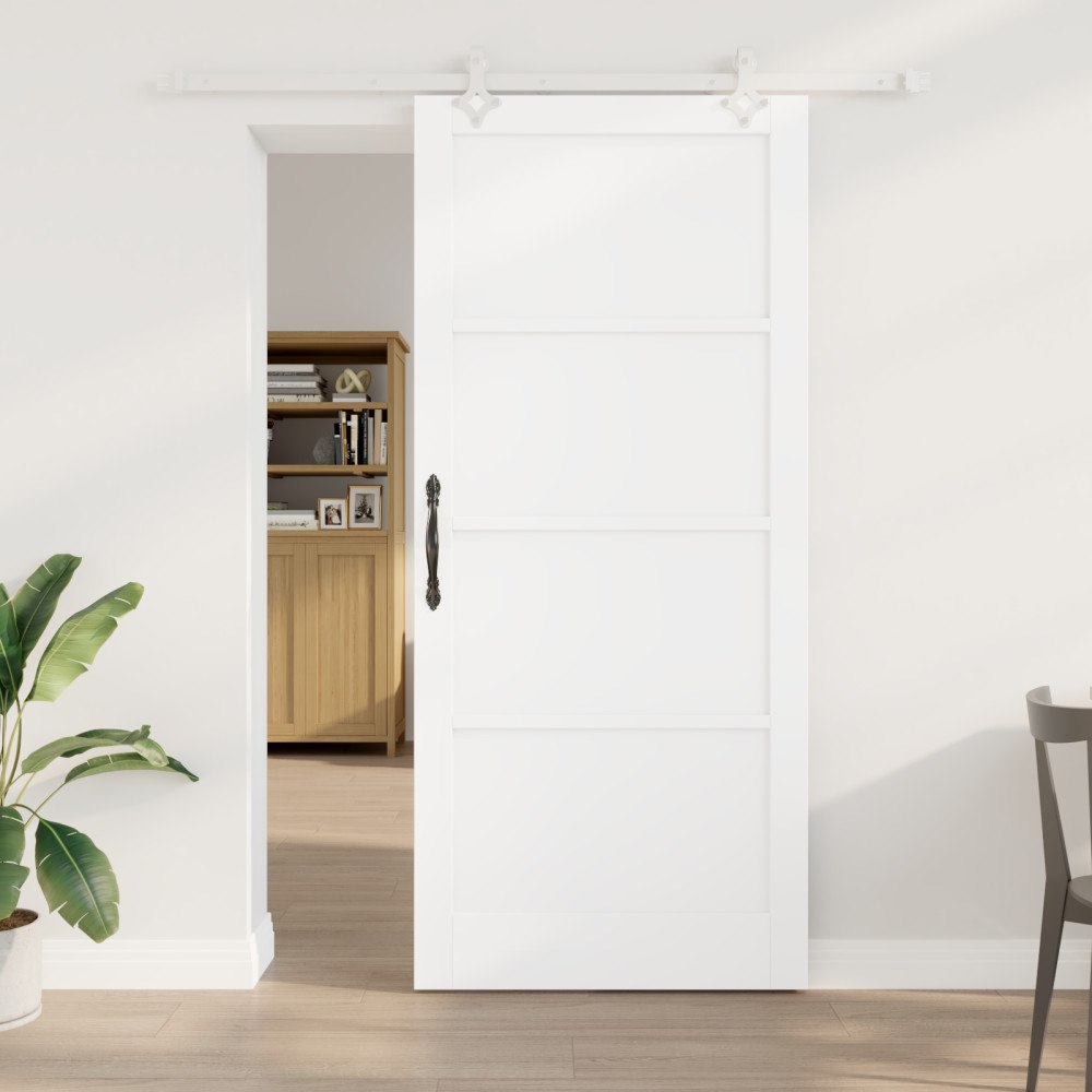 vidaXL Skjutdörr med tillbehör Vit 93x211 cm Massiv trä Furu, vidaXL Inre dörr 'ORKDAL'Vit 93x211x4 cm Massiv trä Furu