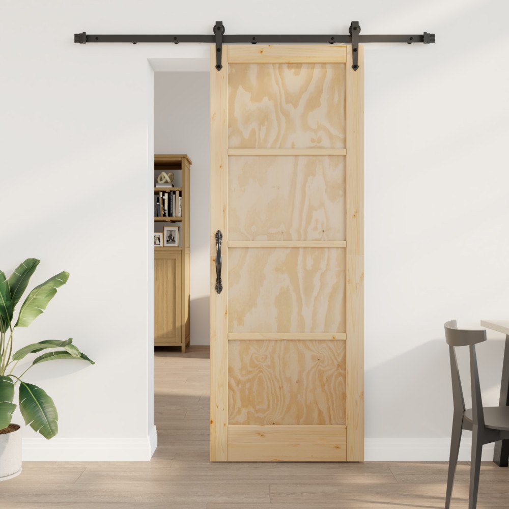 vidaXL Skjutdörr med skjutdörrstillbehör 78x211 cm Massivt träfuru