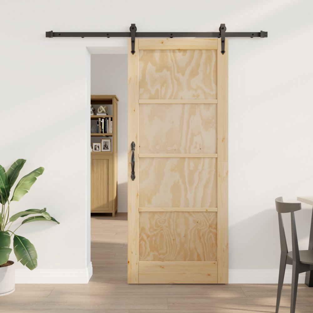 vidaXL Skjutdörr med hårdvaruset 83x202 cm massiv trä furu, vidaXL Inomhusdörr 'ORKDAL'83x202x4 cm massiv trä furu
