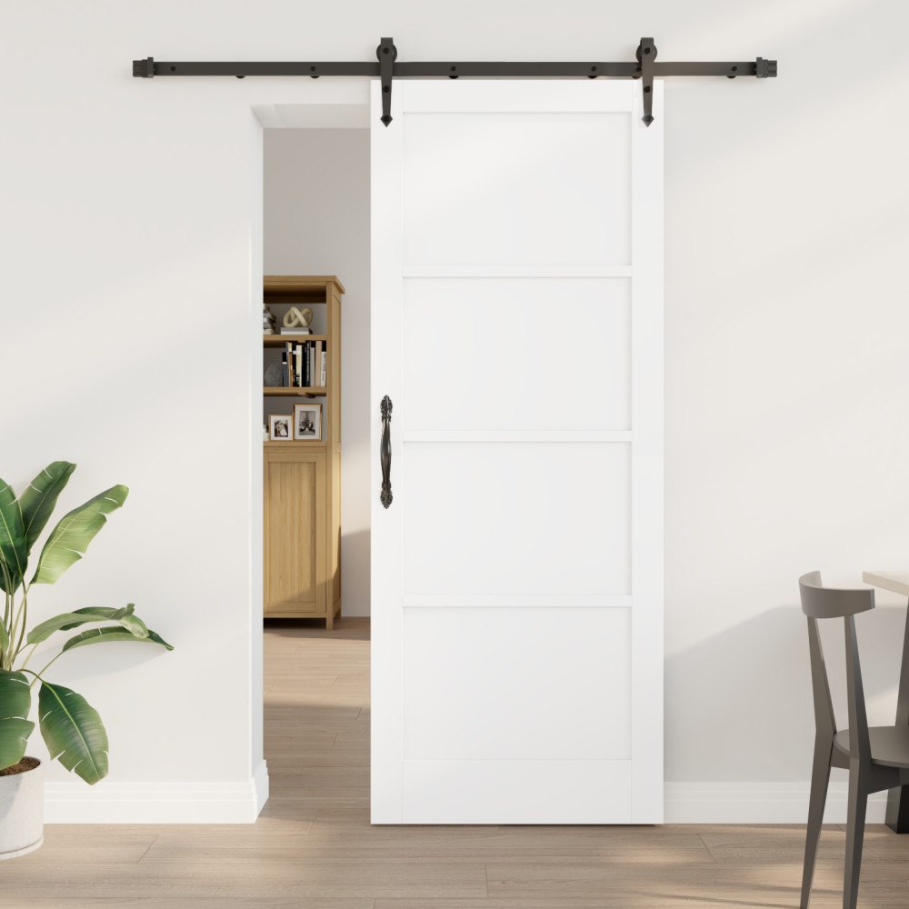 vidaXL skjutdörr med beslag set vit 83x211 cm massivt trä furu, vidaXL inredningsdörr 'ORKDAL'vit 83x211x4 cm massivt trä furu