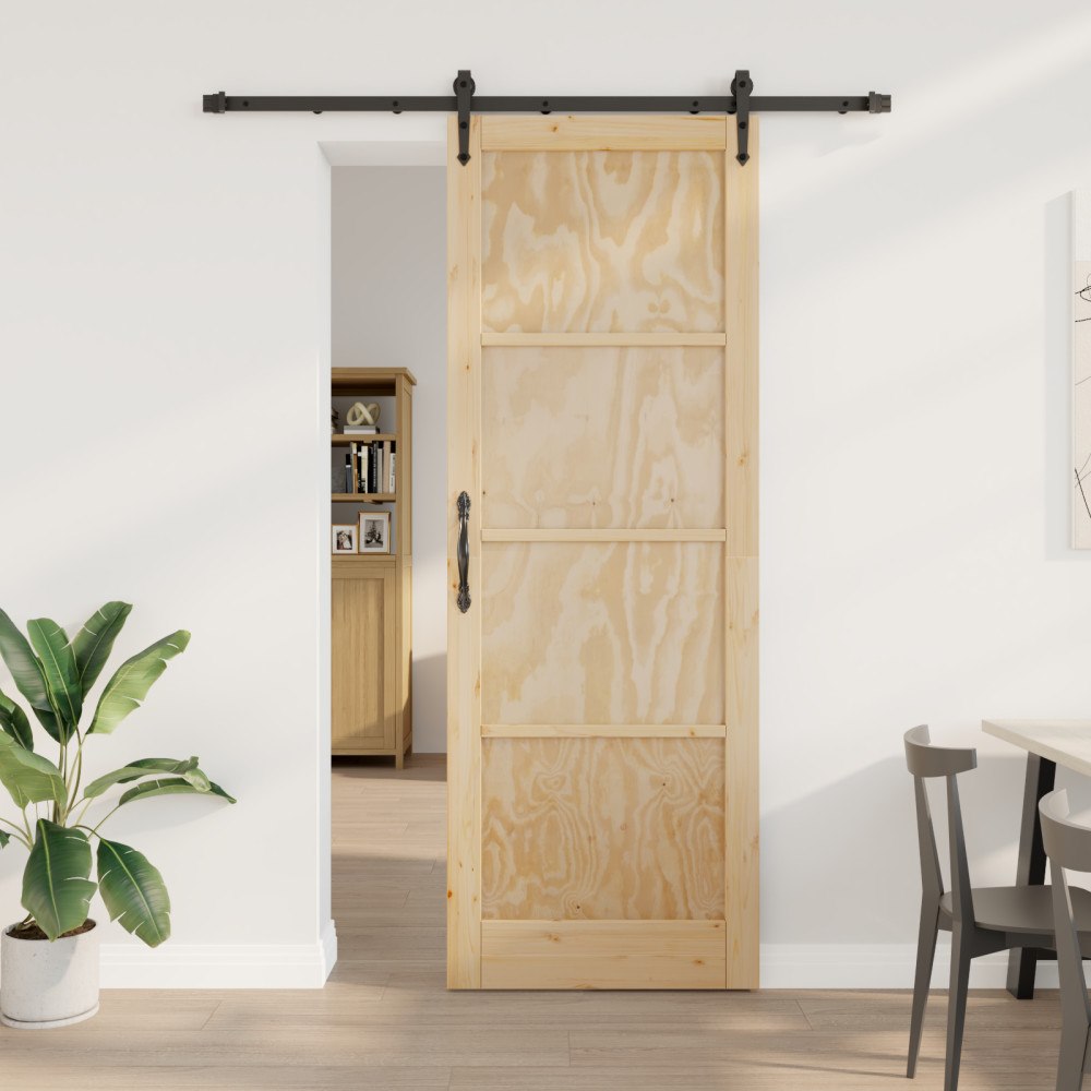 vidaXL Skjutdörr med beslag Set 83x232 cm Massivt trä Tall, vidaXL Inredd dörr 'ORKDAL'83x232x4 cm Massivt trä Tall