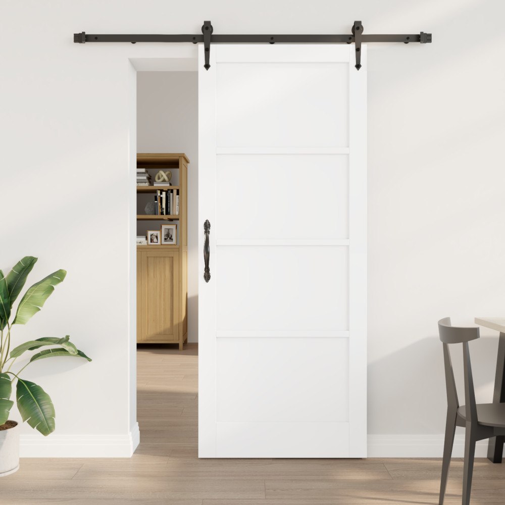 vidaXL skjutdörr med beslagset vit 86x211 cm massiv furu, vidaXL inredningsdörr 'ORKDAL'vit 86x211x4 cm massiv furu