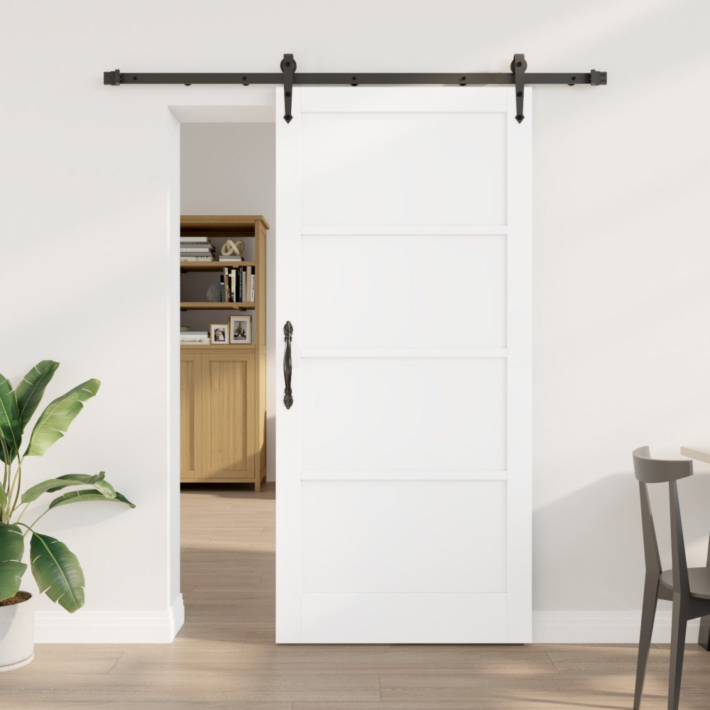 vidaXL Skjutdörr med uppsättning Vit 93x202 cm Massivt trä Furu, vidaXL Inredningsdörr “ORKDAL” Vit 93x202x4 cm Massivt trä Fur...