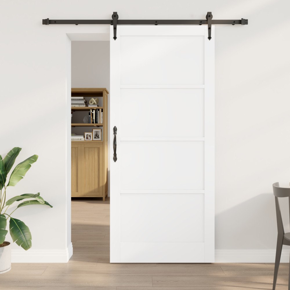 vidaXL Skjutdörr med Hårdvaruset Vit 93x211 cm Massivt Furu