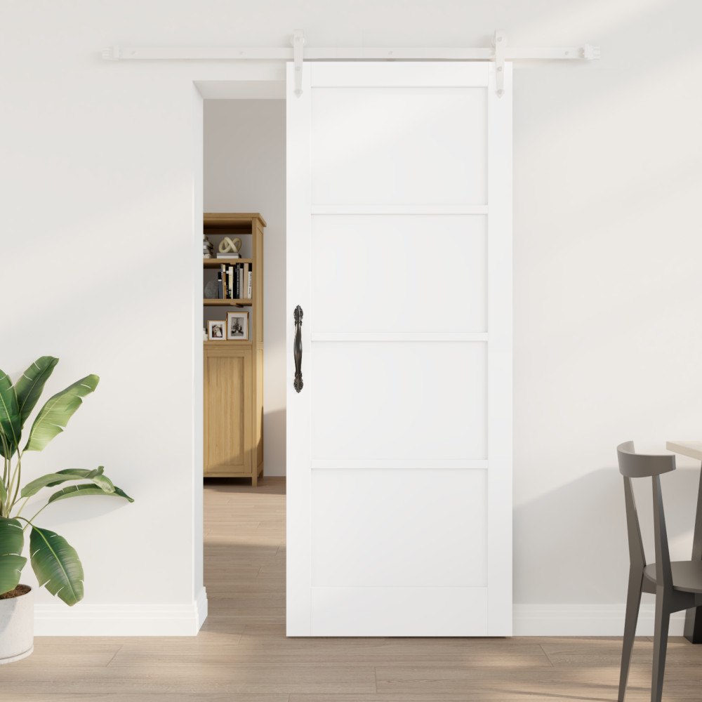 vidaXL skjutdörr med beslag set vit 83x211 cm massivt trä furuträ, vidaXL inredningsdörr 'ORKDAL'vit 83x211x4 cm massivt trä fu...