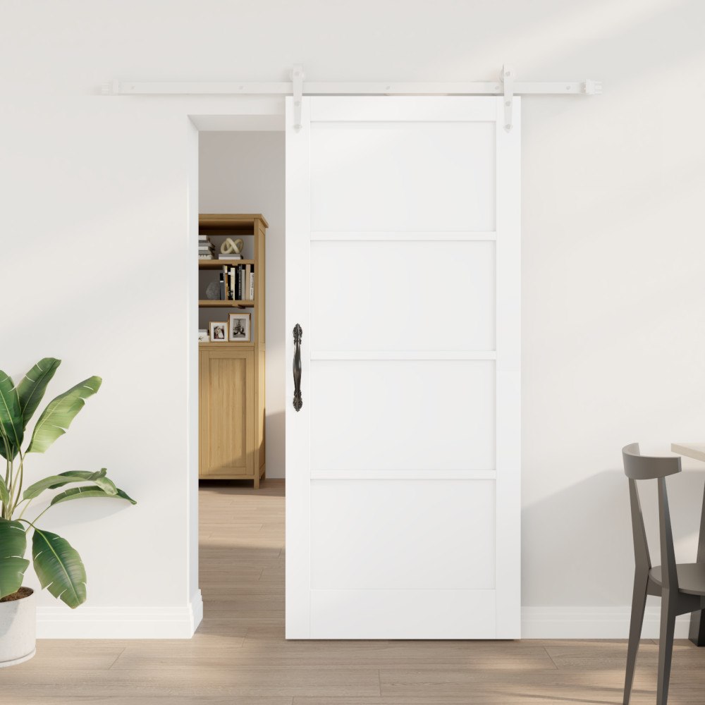 vidaXL Skjutdörr med Uppsättning Vit 86x198.5 cm Massiv Trä Furu, vidaXL Inredningsdörr 'ORKDAL'Vit 86x198.5x4 cm Massiv Trä Fu...