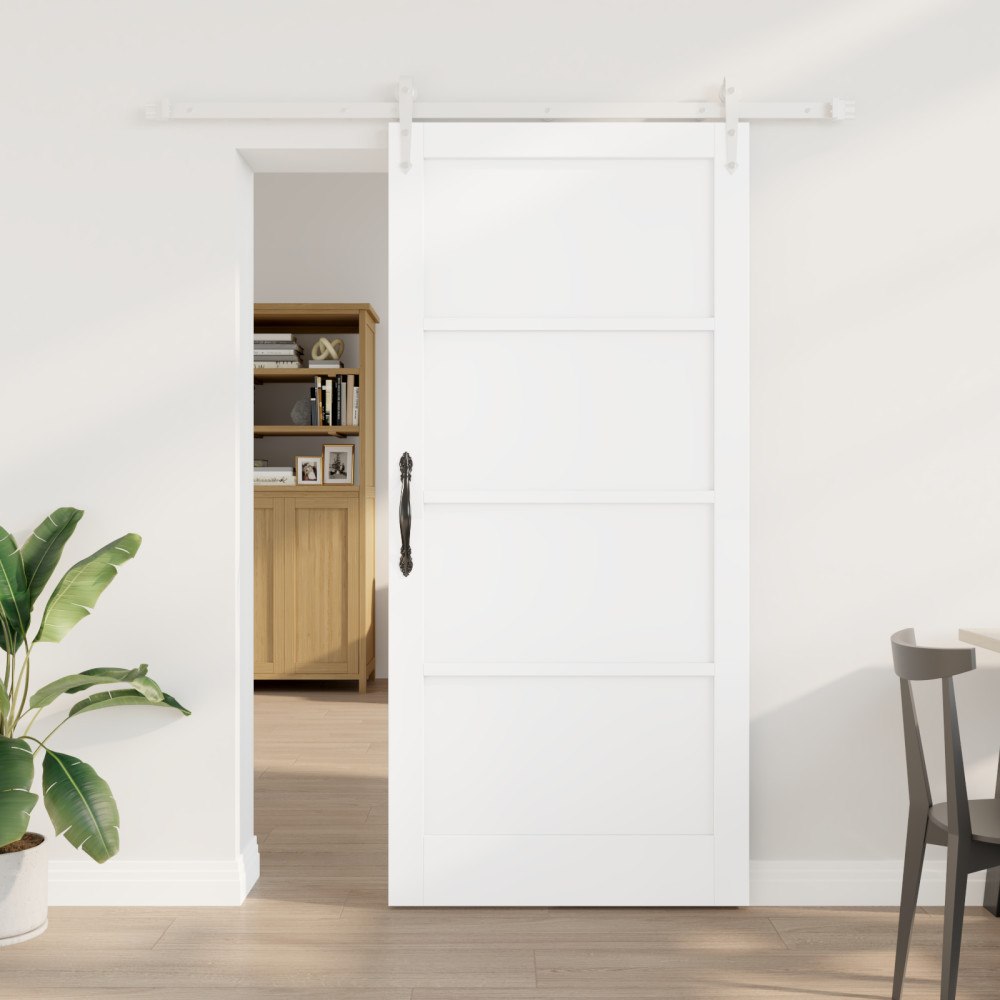 vidaXL Skjutdörr med beslag Set Vit 93x202 cm Massivt trä Furu, vidaXL Inredningsdörr “ORKDAL” Vit 93x202x4 cm Massivt trä Furu