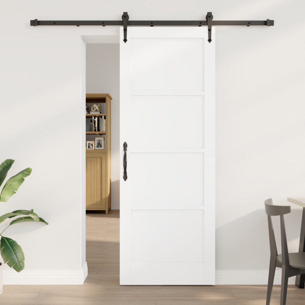 vidaXL Skjutdörr med Skjutdörrstillbehör Vit 78x211 cm Massiv Trä Furu, vidaXL Inredningsdörr "ORKDAL" Vit 78x211x4 cm Massiv T...