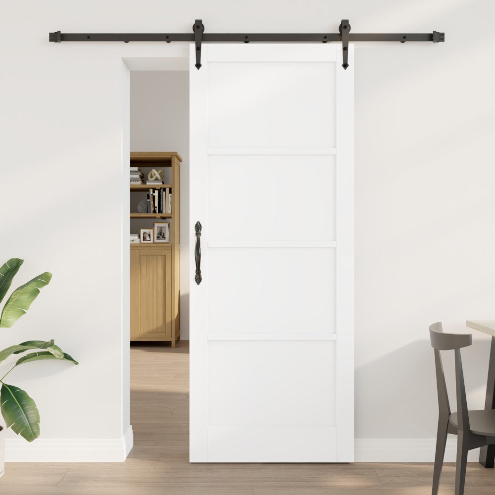 vidaXL skjutdörr med hårdvaruset vit 83x211 cm massivt trä furu, vidaXL inredningsdörr 'ORKDAL'vit 83x211x4 cm massivt trä furu