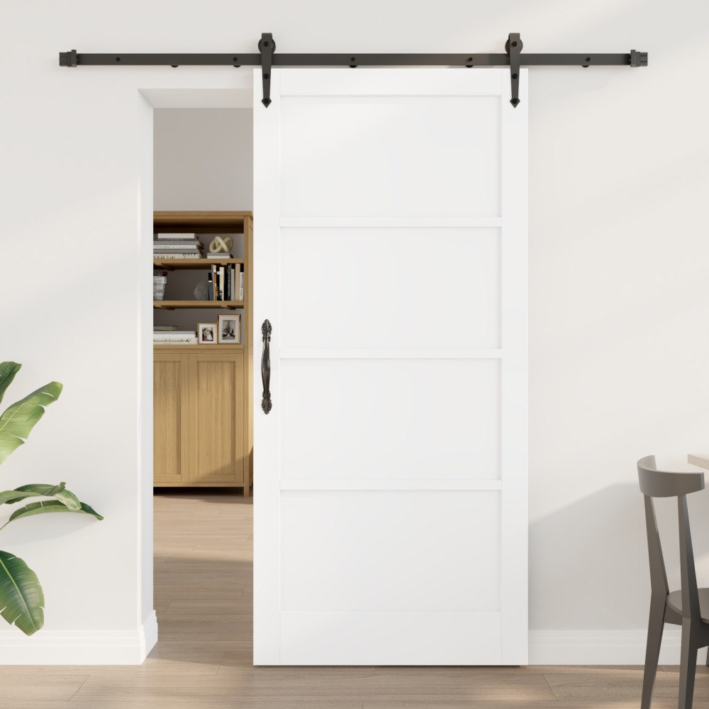 vidaXL Skjutdörr med beslag Vit 93x202 cm Solid Trä Furu, vidaXL Inreddörr 'ORKDAL'Vit 93x202x4 cm Solid Trä Furu