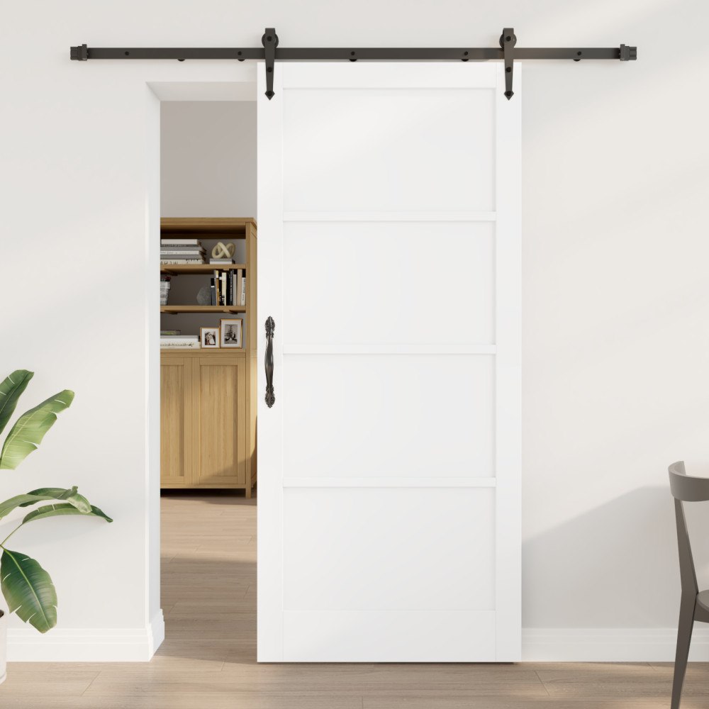 vidaXL Skjutdörr med beslagset Vit 93x211 cm Massivt trä Furu, vidaXL Inredningsdörr 'ORKDAL'Vit 93x211x4 cm Massivt trä Furu