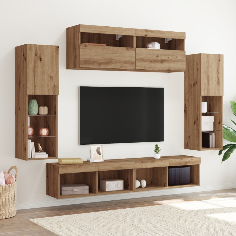 vidaXL TV Väggskåp med LED-lampor 2 st Hantverks-ek 80x30x30 cm