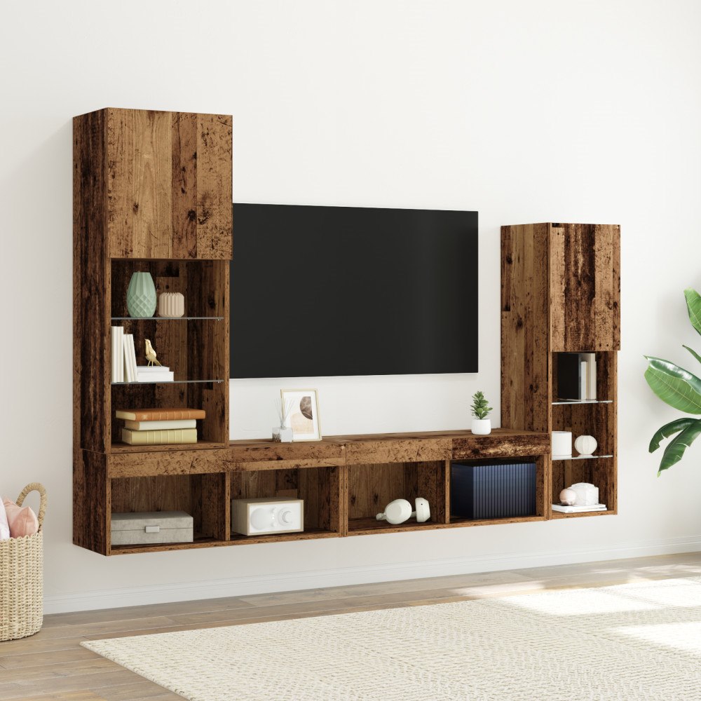 vidaXL TV-skåp med LED-lampor Väderbiten trä 40.5x30x102 cm