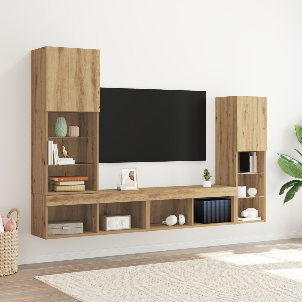 vidaXL TV-skåp med LED-lampor Artisan ek 40.5x30x102 cm