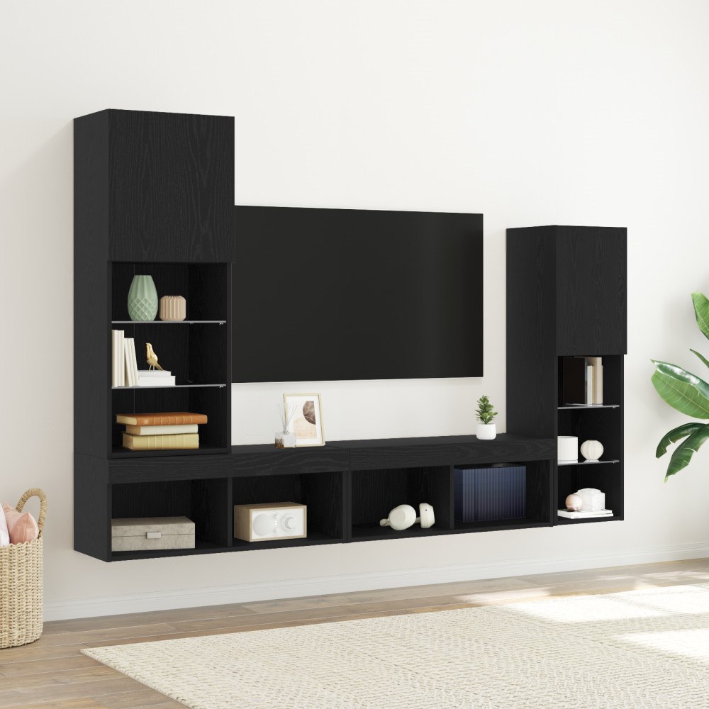 vidaXL LED TV-skåp Svart ek 30.5x30x102 cm Ingenjörs trä